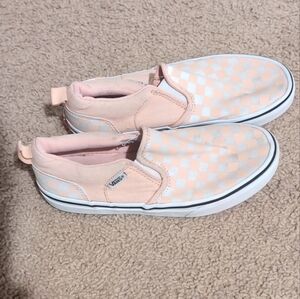 Vans Kids Peach Checkerboard Slip-On Sneakers